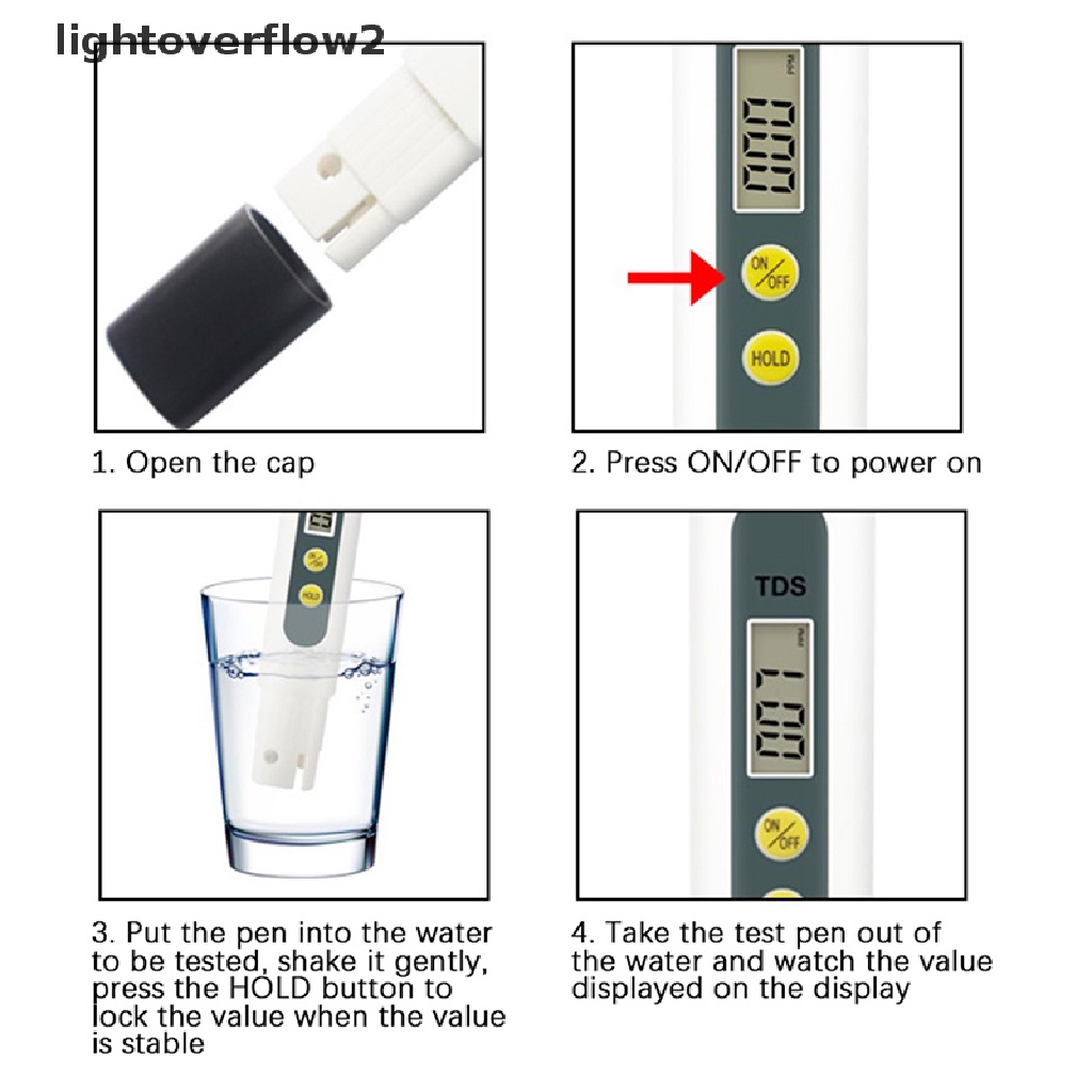 (lightoverflow2) Pena Tester PH Meter 0.01 Tds Ec Untuk Mengukur Kualitas Air Digital Dengan PH 0-14