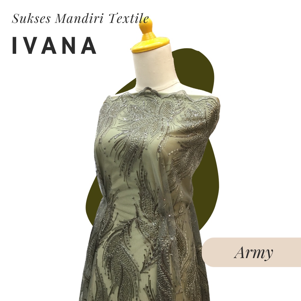 [IVANA] Brokat Brukat Tile Premium Mewah Warna Army Hijau Gelap | Harga ½ meter = 50 cm (Bahan Dress