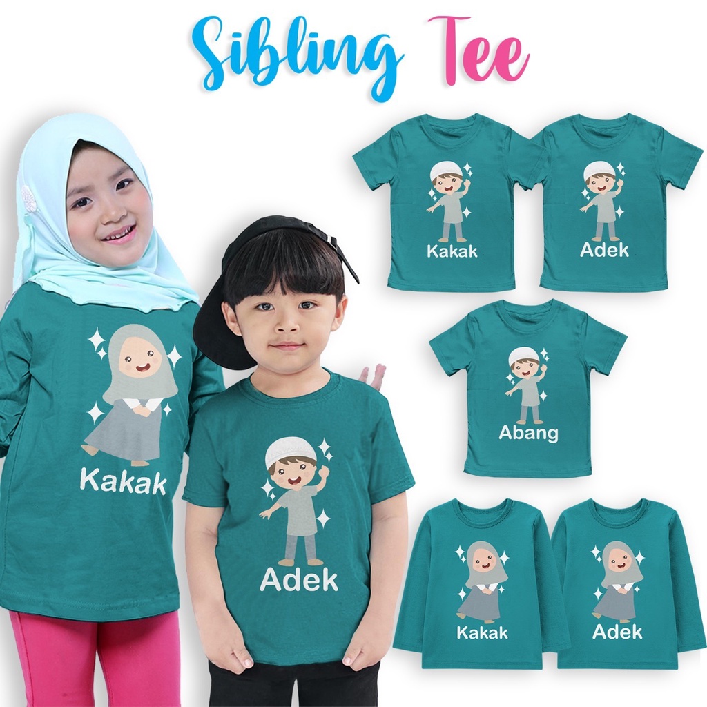 Baju Anak Distro Laki-Laki Perempuan Lengan Pendek/Panjang Motif Adek Kakak Baby Blue 1-10 Tahun