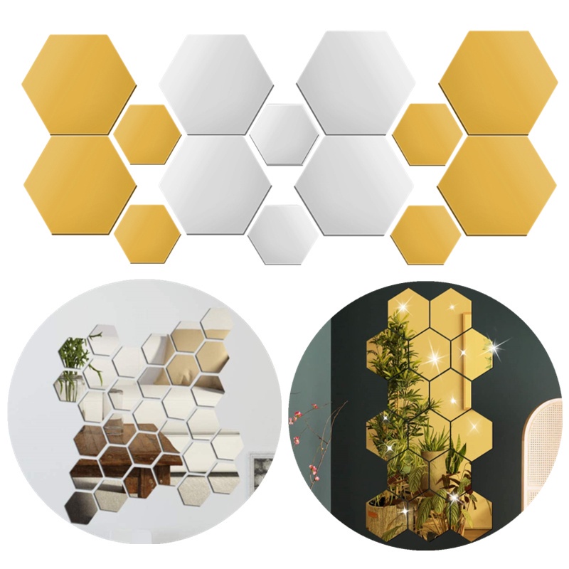 12pcs Stiker Dinding Bentuk Hexagon 3D Bahan Akrilik Ukuran Besar Untuk Dekorasi Rumah