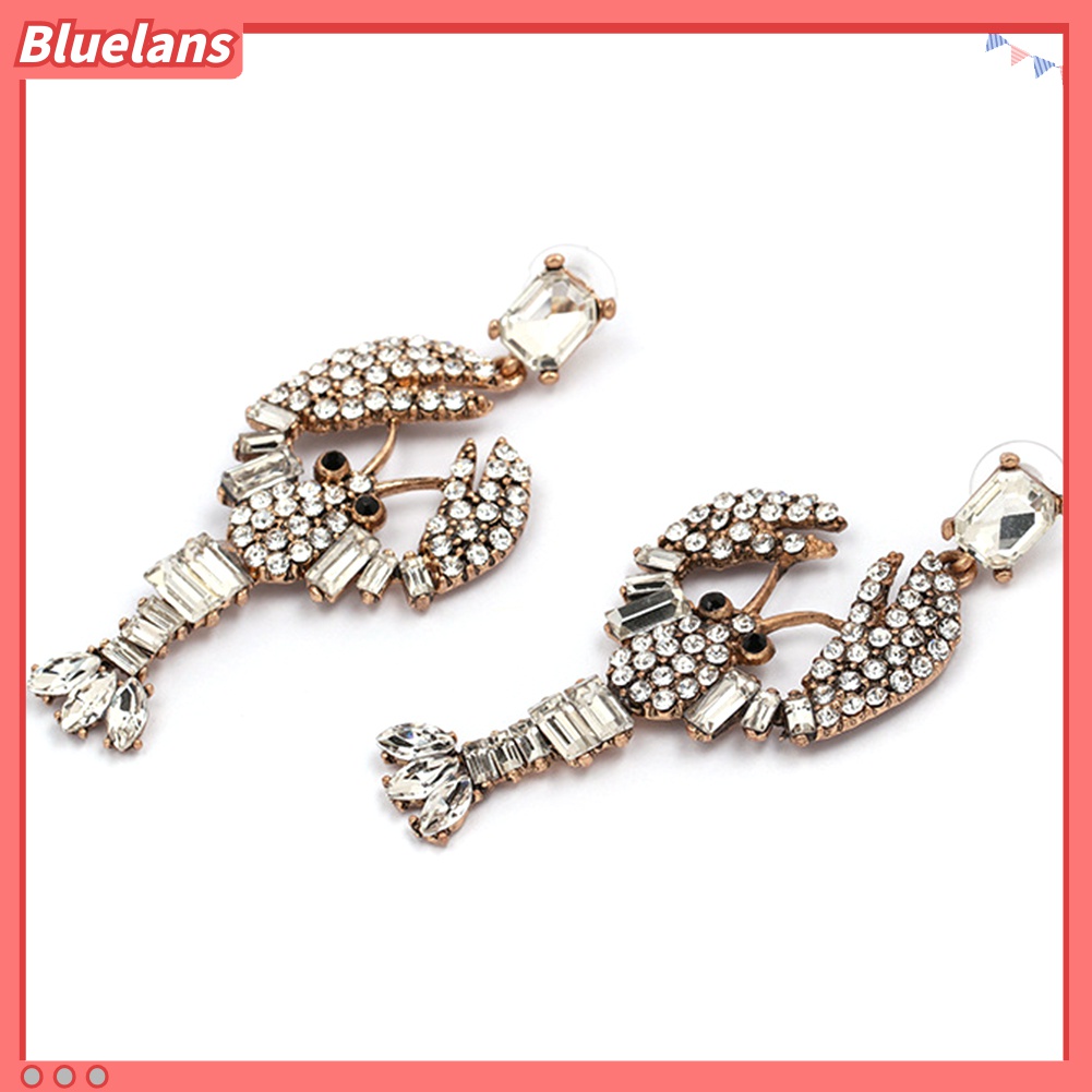 Anting Stud Liontin Lobster Aksen Berlian Imitasi Bling Untuk Wanita