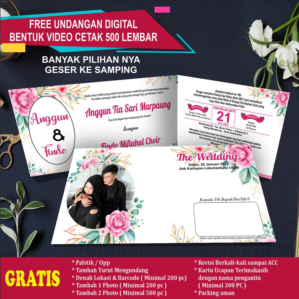 Undangan Murah Kertas BC 150 gr Pernikahan Ada Foto