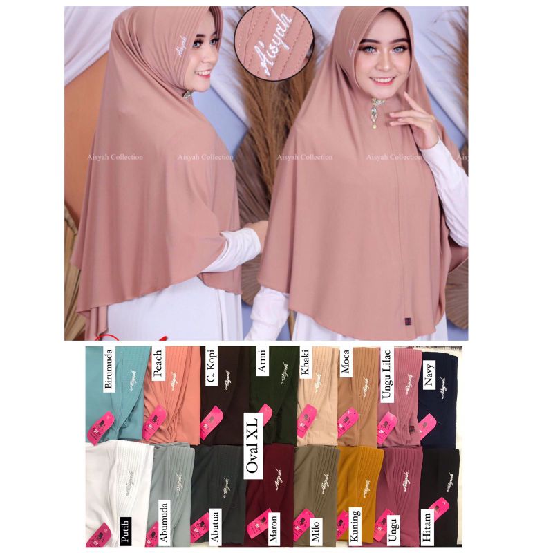 jilbab Aisyah oval pet antem bordir XL hijab instan bergo harian jumbo syari