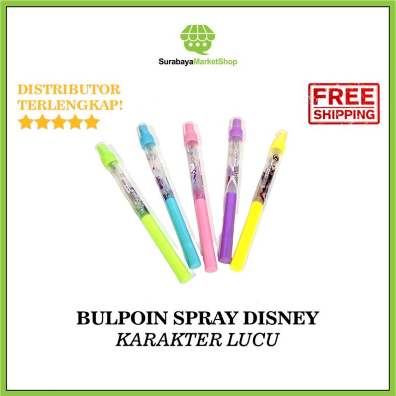 Pulpen Spray Disney (1pcs) - Ballpoint Bolpen Bolpoin Gel Pack Karakter Lucu Warna Warni Parker