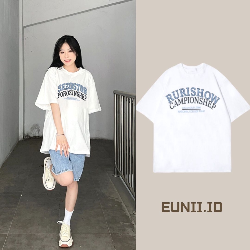 EUNII T-shirt Lengan Pendek Design sense English Korean Style/Kaos Atasan Wanita/Baju Kaus Oversize Wanita