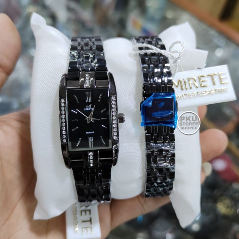 Jam Tangan Wanita Strap Rantai Persegi Panjang Motif Permata Mirete Original Anti Air Quar Analog / Jam Tangan Cewek Water Resistant  Import Motif Permata Mewah / Jam Tangan Kasual Wanita Terbaru Terlaris COD Realpick READY stok MIRETE ORIGINAL /JAM cewek