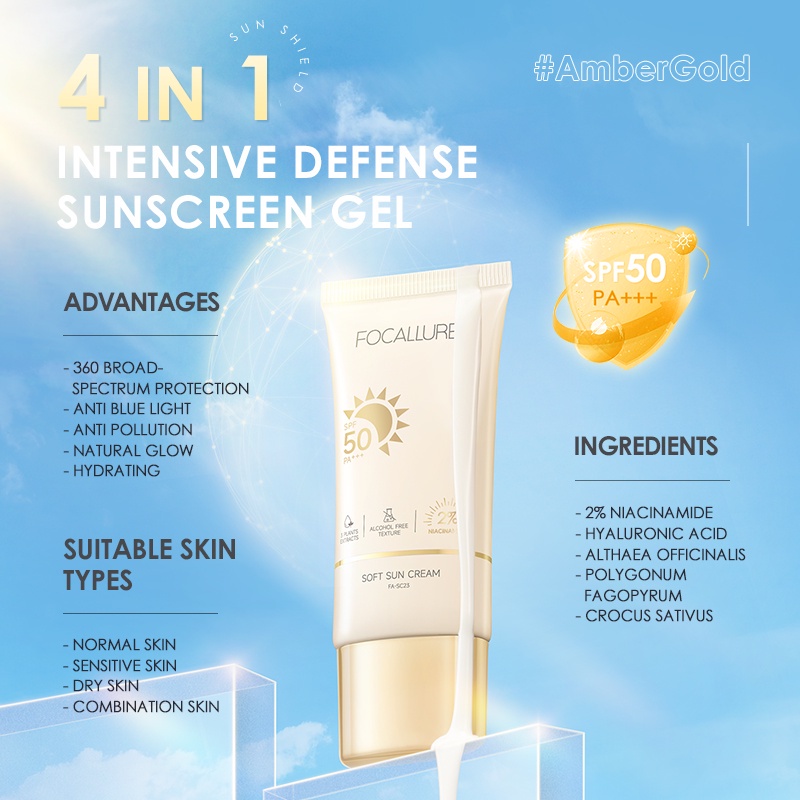 Focallure Sunscreen Soft Sun Cream SPF 50 Niacinamide Sunscreen Focallure