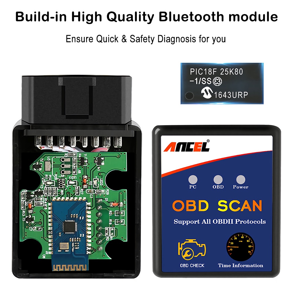 ANCEL ELM327 V1.5 Bluetooth Mobil Scanner Obd2 Alat Scanner Mobil Obd2 Scanner Car Scanner Obd2 Guage Odb2 Car Diagnostic Tool Obd Car Diagnostic Scanner Automotive Scanner  Check Engine For Universal Cars And Motorcycles HUD Display