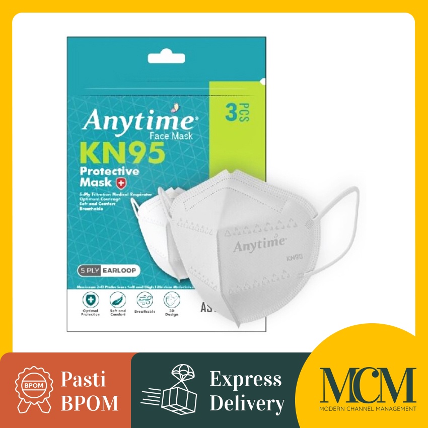 Masker Medis - Anytime KN95 Protective Mask 5 Ply Earloop - 3 Pcs