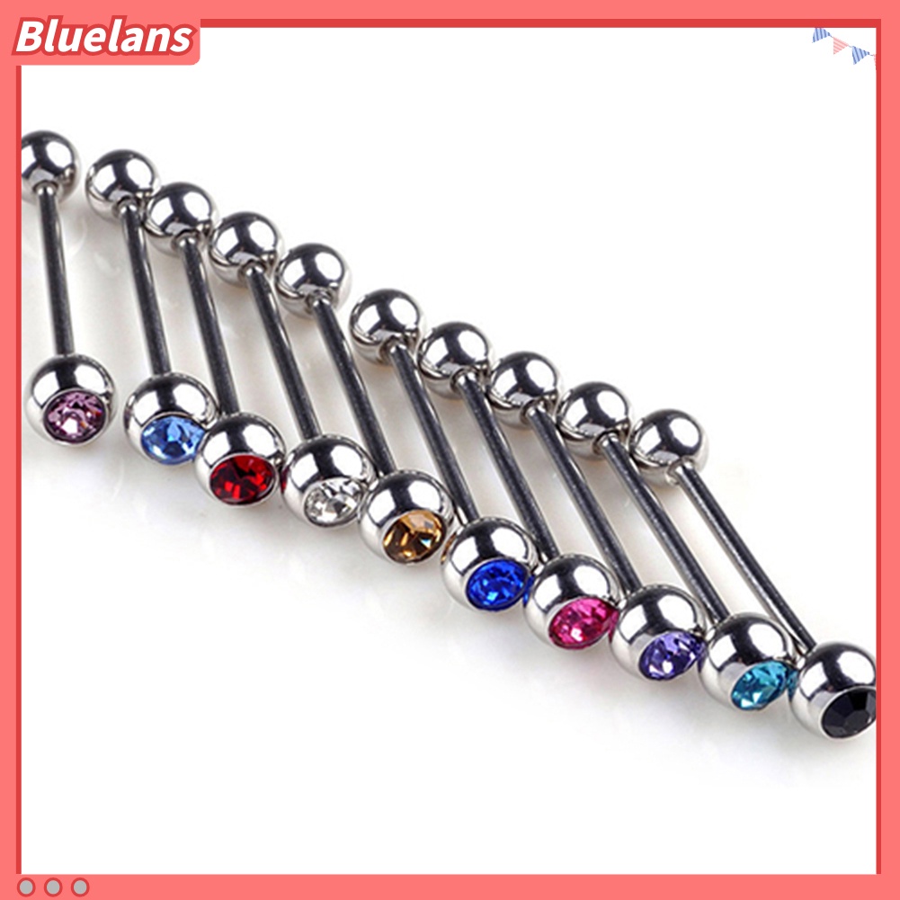 Bluelans 10Pcs Unisex Punk Mixed Rhinestone Ball Barbell Tongue Bars Rings Body Piercing