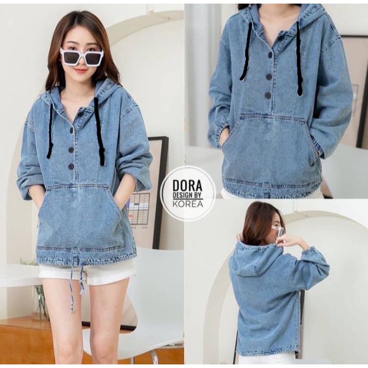 DORA HOODIE JEANS LOOSE PULLOVER | OUTER JAKET JEANS REMAJA DEWASA TERBARU | OUTFIT REMAJA OOTD KEKINIAN