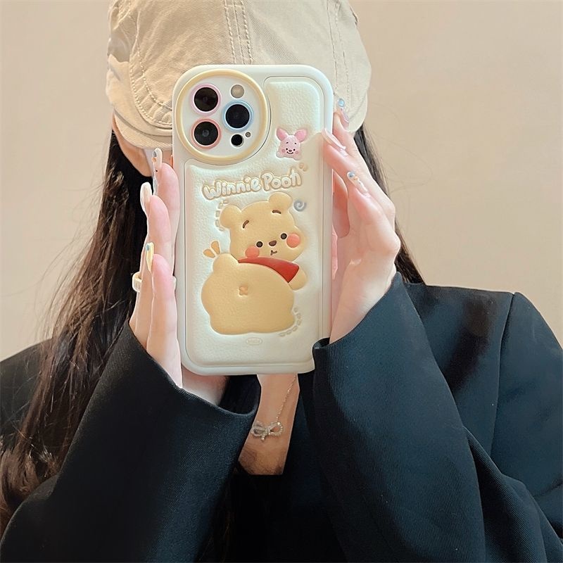 Case Bahan Kulit Motif Winnie Bear Dan Dog Untuk IPhone 12 13 14 11 Pro Max Zzsd