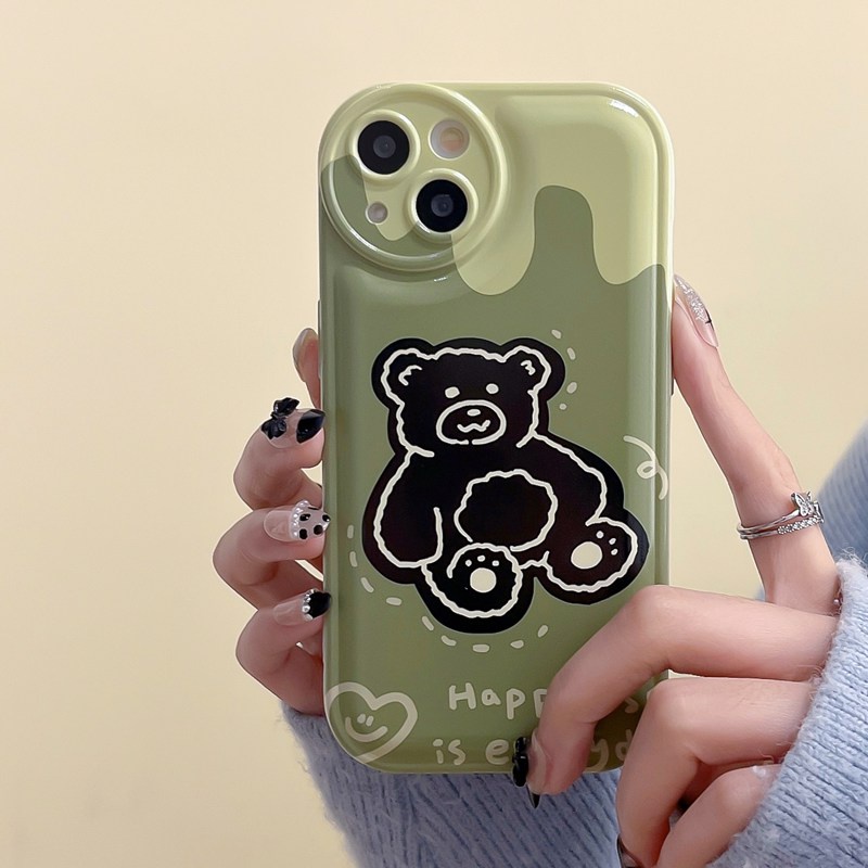 Soft Case Desain Beruang Hijau Untuk iPhone 7 8 14 Plus 7 + 8 + SE 2020 X XR XS Max 11 12 13 14 Pro Max