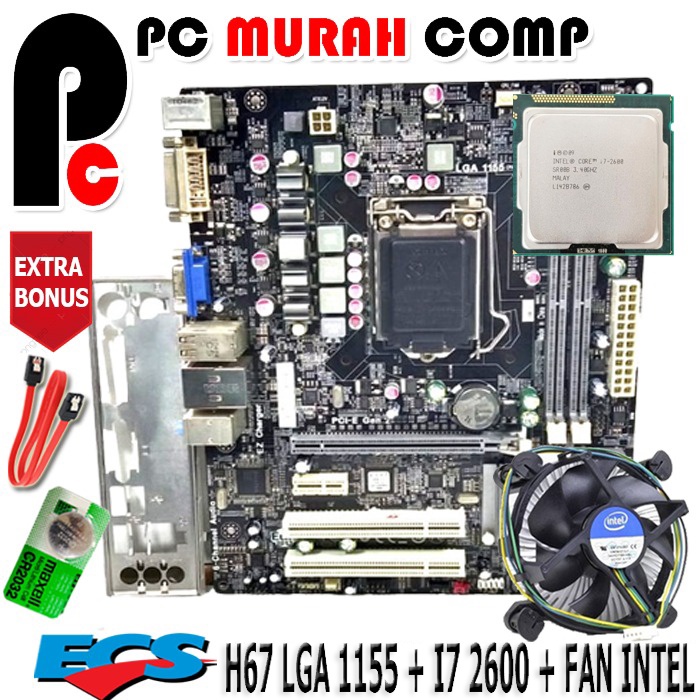 Paket Mainboard LGA 1155 H67 + I7 2600 + FAN INTEL