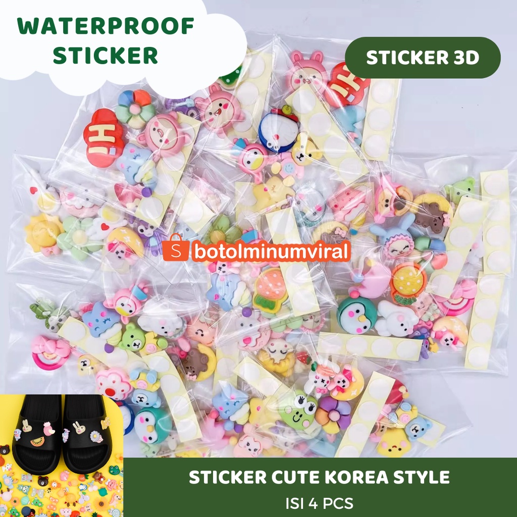 Sticker 3D 2D Lucu Aesthetic Korea Bisa Untuk Botol Minum Sandal Komputer Buku