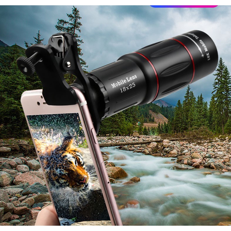 Lensa Teleskop telephoto Eksternal zoom 18x Adjustable Untuk Kamera Handphone