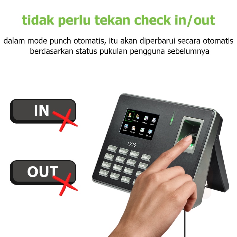 ZKTeco Mesin Absen LX16 Fingerprint Mesin Absensi Sidik Jari Bahasa Indonesia Penempatan Mesin Di Meja/Di Dinding