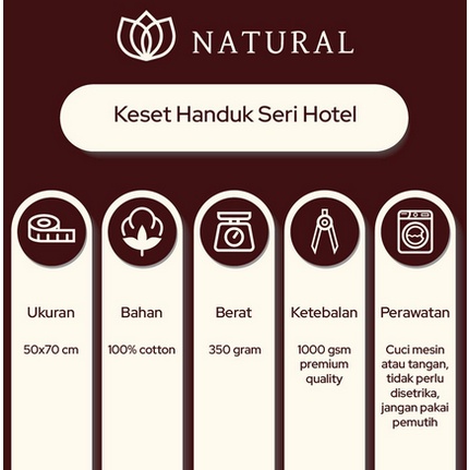 Keset Handuk Hotel NT HOTEL Natural By Chalmer 50 x 70 cm Seri Hotel Keset Tebal Keset Putih Keset Hotel 1000 gsm 350gram