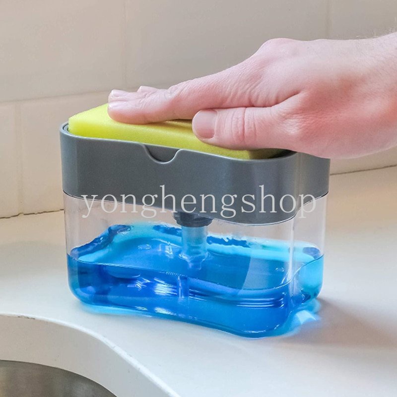 Dispenser Sabun Cair Model Tekan Manual Dengan Spons Untuk Dapur
