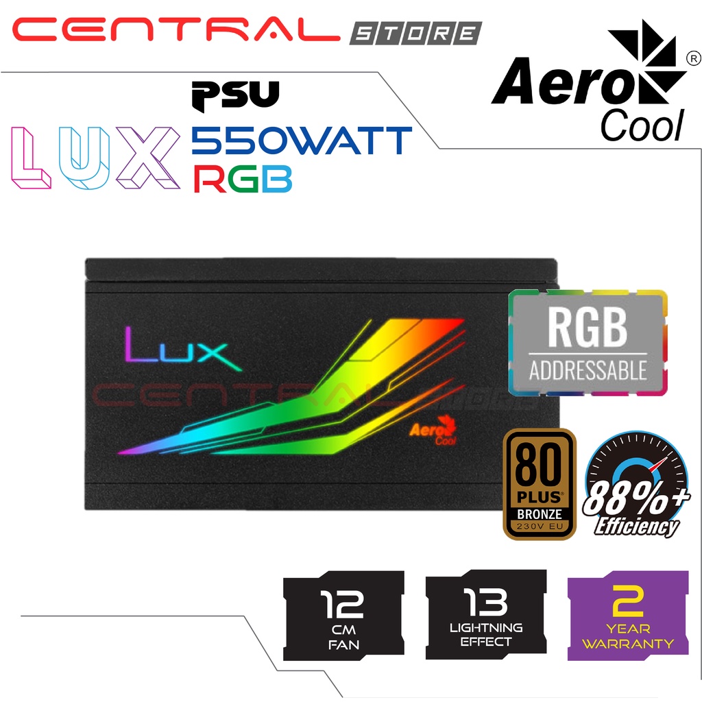 Power Supply AERO COOL LUX RGB 550WATT 80PLUS BRONZE PSU