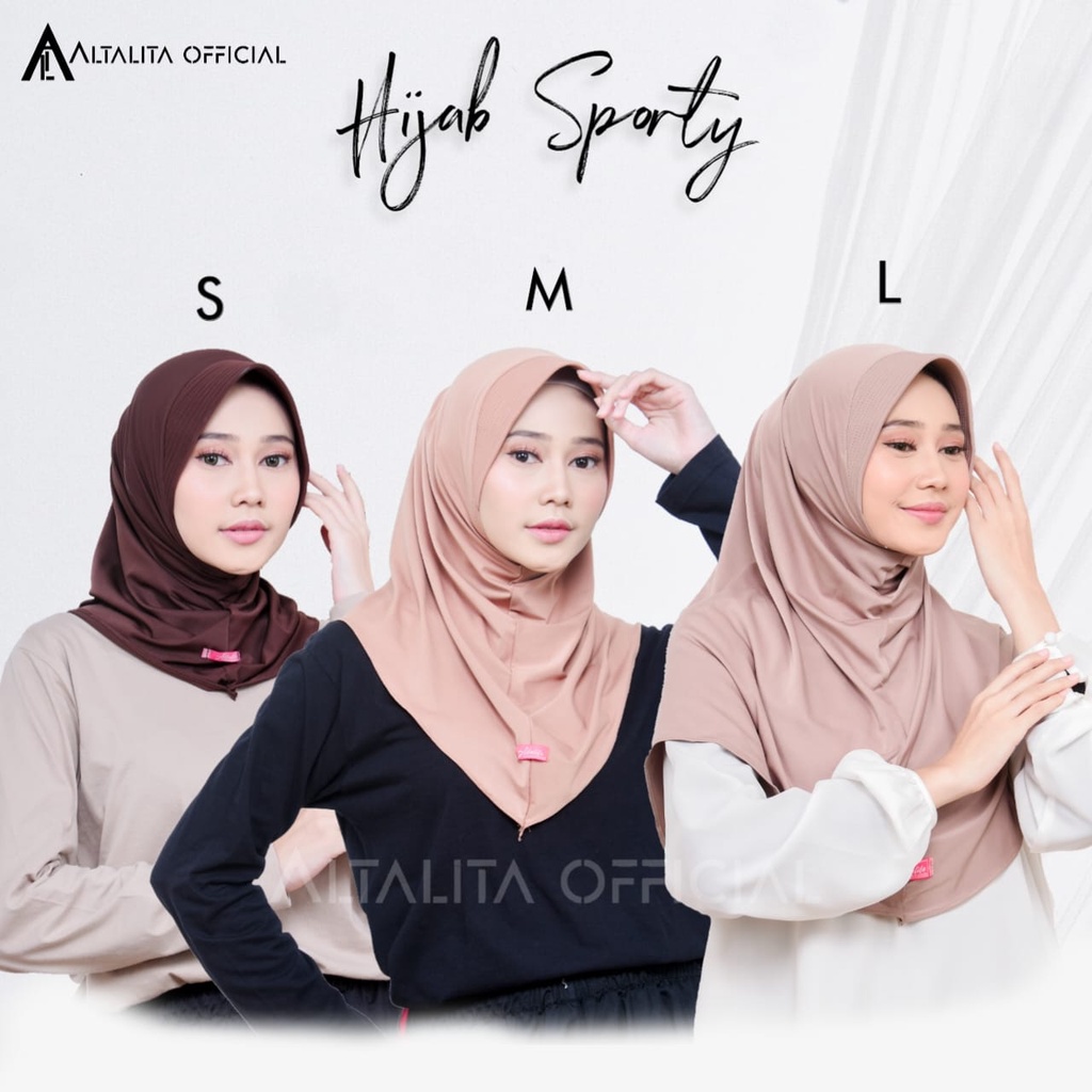 Altalita - Jilbab Bergo Sport Instan All Size Ukuran S M L | Kerudung Sekolah SD SMP SMA Instan Menutup Dada Terbaru | Hijab Sporty Instan Olahraga Volly Futsal Basket pet Antem Bahan Jersey Premium