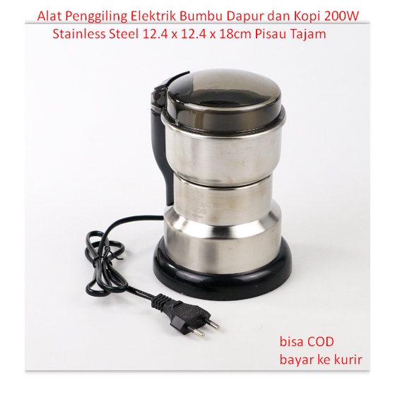Alat Penggiling Elektrik Bumbu Dapur dan Kopi 200W Material Stainless Steel 12.4 x 12.4 x 18cm Pisau