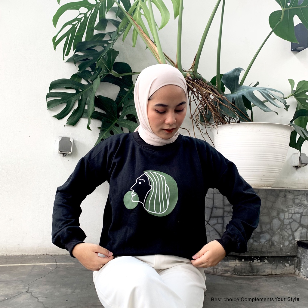 Zera Face Sweater Crewneck Wanita By Mahyra