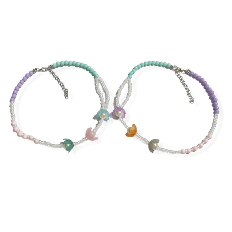 Ivanna Flowery Beads Necklace Colorful Kalung Kelopak Bunga Aesthetic Korea Mutiara Pearl Warna Warni