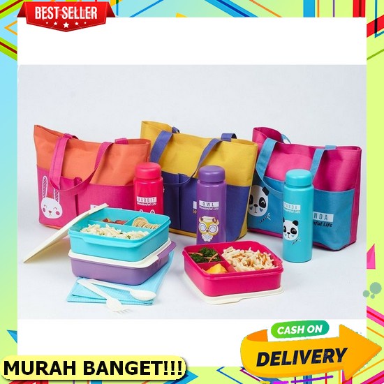 Tempat Makan Kotak Tempat Makan Lunch Box Anak Laki Laki Minion Sekat 3 (Q9B1) Kotak Makan Anti Tump