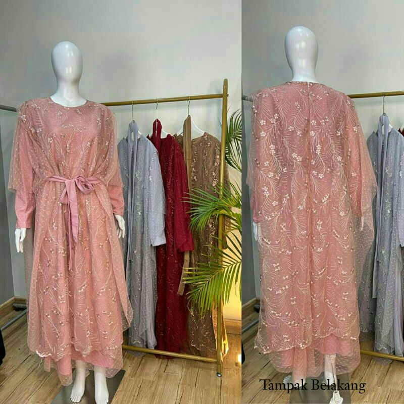 Nabila Maxi Maxy Dress Syari Kondangan Pesta Brukat Tile Dot Moscrepe