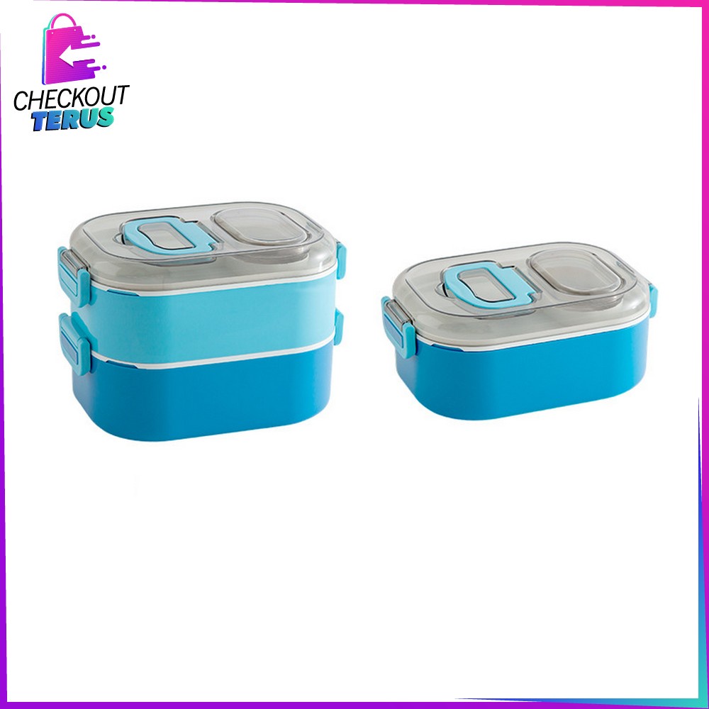 CT C696 Tempat Makan Set 2 Tingkat Anti Tumpah Dengan Pegangan Set BPA FREE Lunch Box Susun Free Sendok Portable