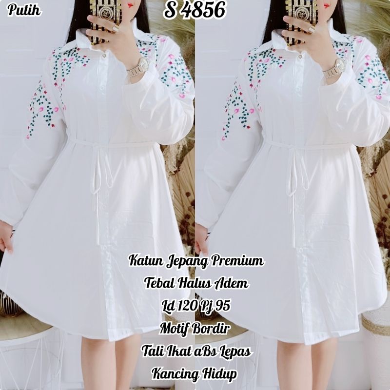 S 4856 #Tunik Katun Jepang Putih Bordir 108 4L