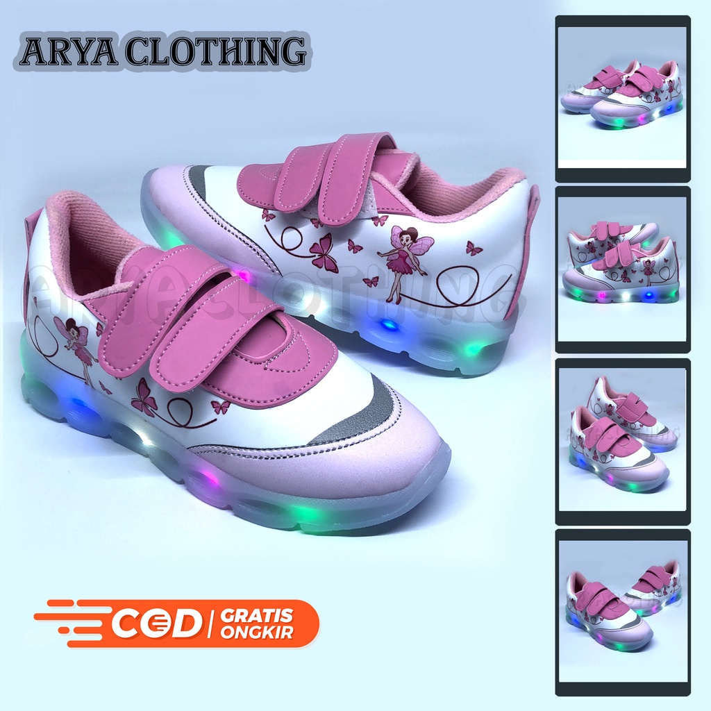 Sepatu Anak Perempuan Menyala LED Motif Model TINKERBELL Terbaru