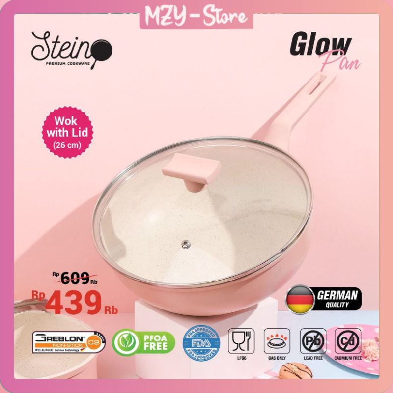 (Satuan + Free Nylon) Stein Glowpan Steincookware Glow Pan Satuan (Frypan 22 / Wok Pan 26 / Sauce Pan 16) Glowpan Stein