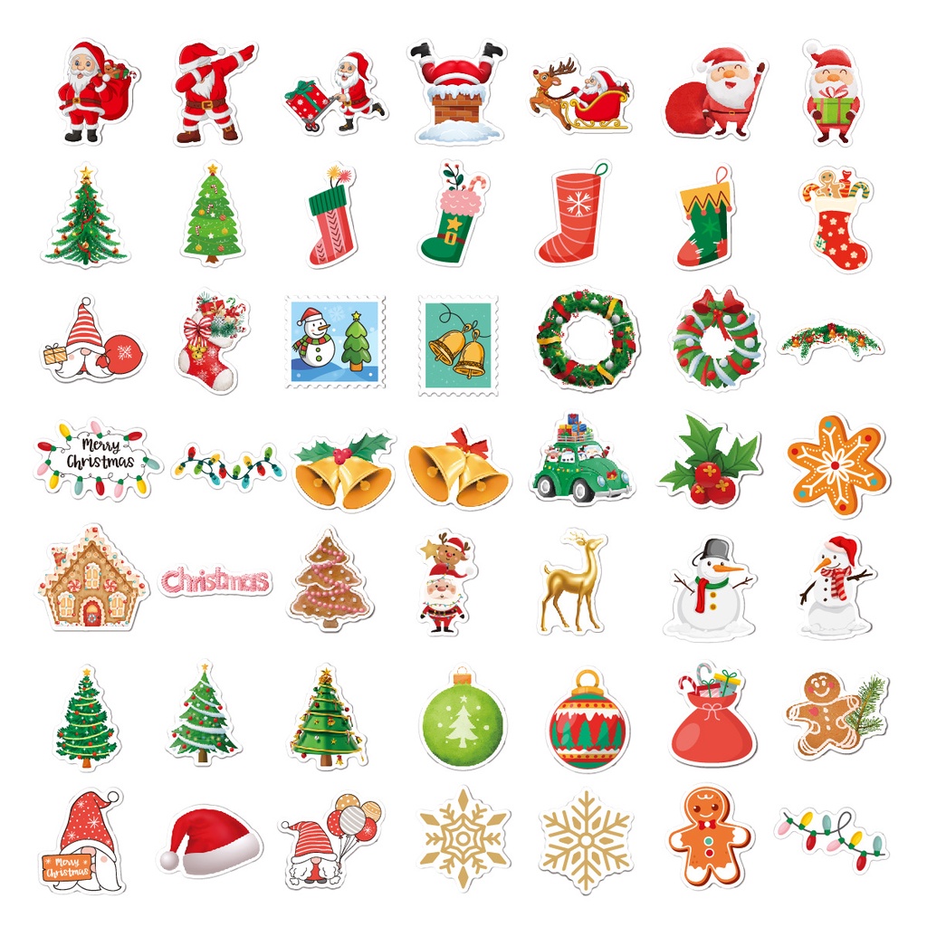 100 Pcs / Set Stiker Graffiti Gingerbread Man Natal Santa Claus Ukuran Besar Untuk Laptop Koper Scrapbook