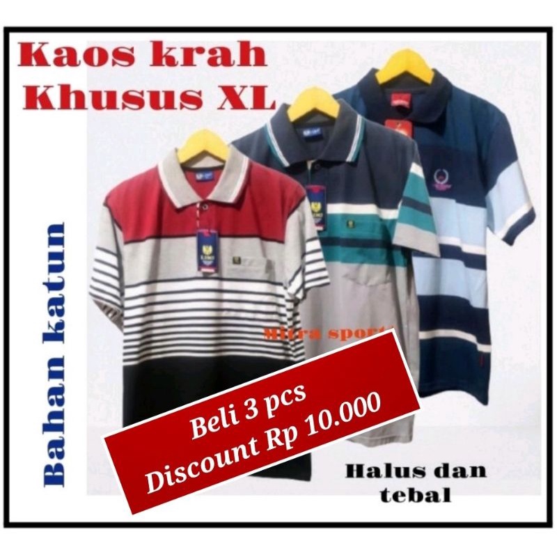 mitra sportt .. ( akun asli ) .. kaos krah dewasa salur bahan katun khusus size XL ..