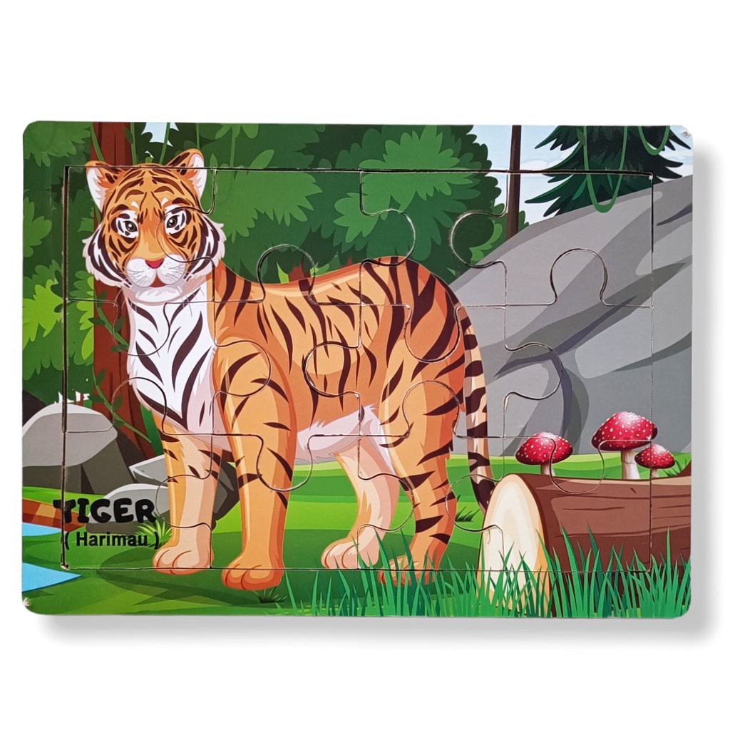 Mainan Kayu Pintar Puzzle Kayu Jigsaw Gambar Harimau Bisa COD