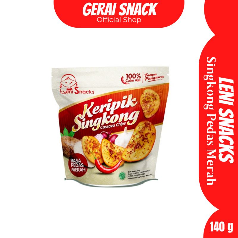 Leni Snacks - Keripik Singkong PEDAS MERAH Extra Ebi Kering Tanpa Bahan Pengawet 140g