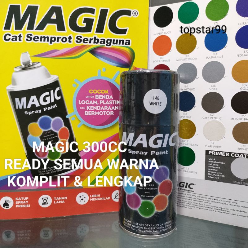 Cat Semprot Serbaguna Magic Pilox Pilok Magic 300cc Ready Berbagai Warna Metalic Doff Dop Glossy Metalik Mengkilap Hitam Putih Black Epoxy Silver Grey Abu Violet Merah Pink Ungu Hijau Biru Orange Candy Yellow Kuning Ukuran Besar 300 cc