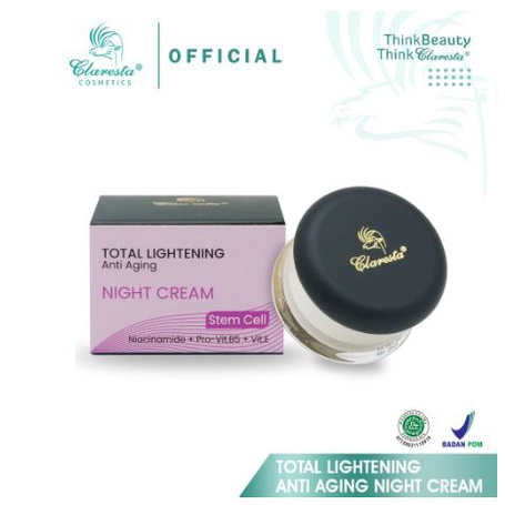 ☘️Yuri Kosmetik☘️ Claresta Total Lightening Anti Aging Night Cream