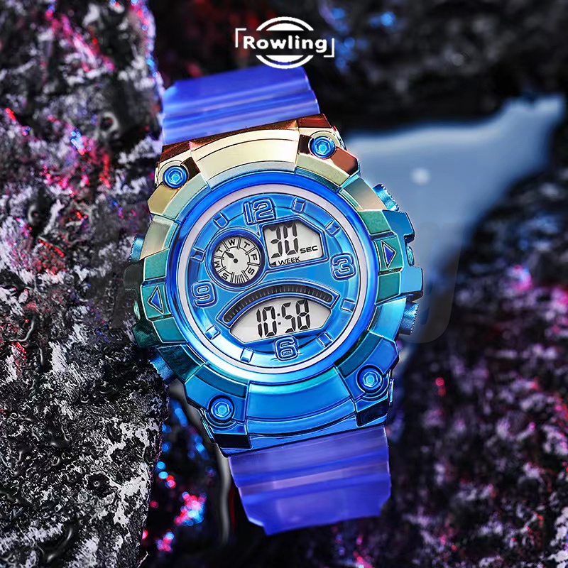 Rowling (Jam-59) Jam Tangan Wanita Strap Rubber Tali Karet Pria Digital Wanita Dimater Besar unisex Import