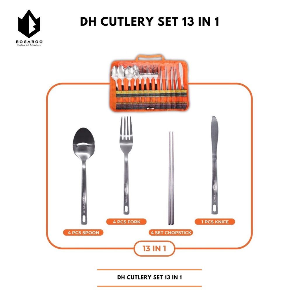 Bisa COD Dhaulagiri CUTLERY SET 13 IN 1- Alat Makan Set Camping Hiking Outdoor Ultralight- Alat Masak Camping