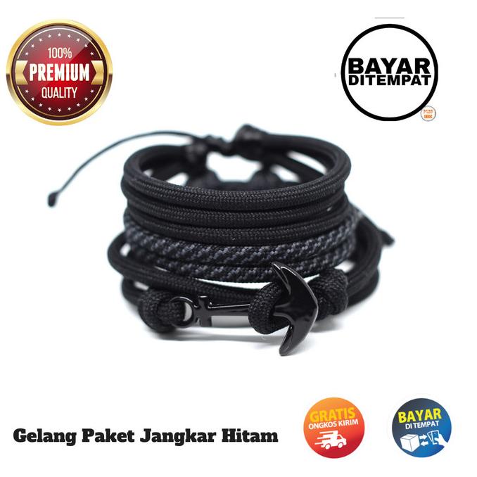 @@@@] Gelang Pria Satu Paket Set Tali Prusik Paracord Isi 3 Pcs Warna Hitam