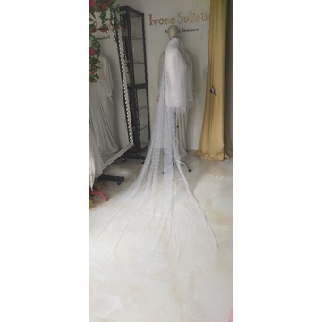 cathedral length wedding veil with pearl kerudung pengantin panjang dengan taburan mutiara