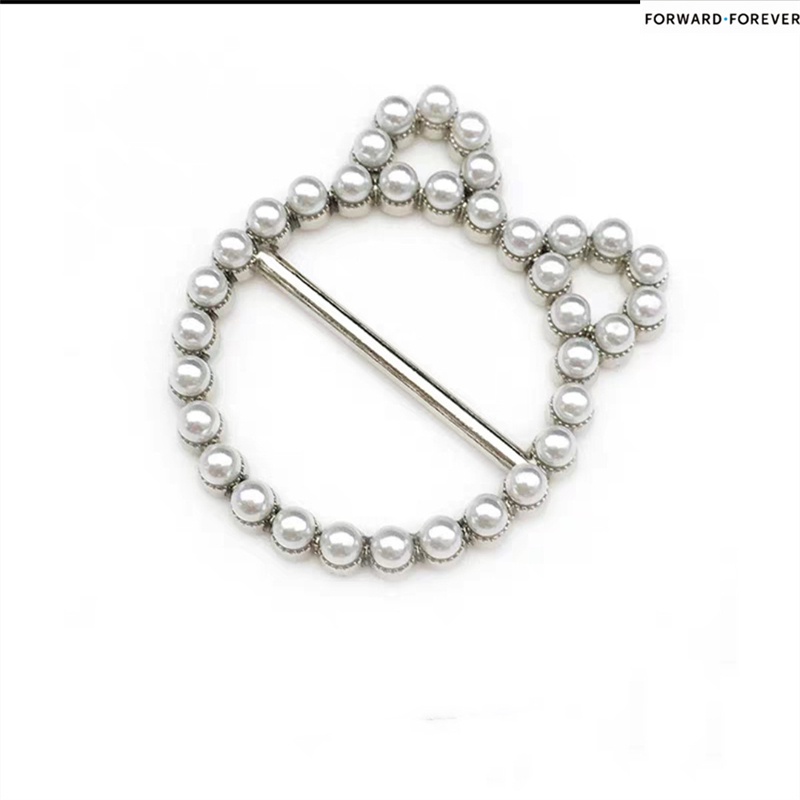 Set Cincin Kancing Syal Bentuk Kucing Aksen Mutiara Bahan alloy Untuk Aksesoris Wanita M40312