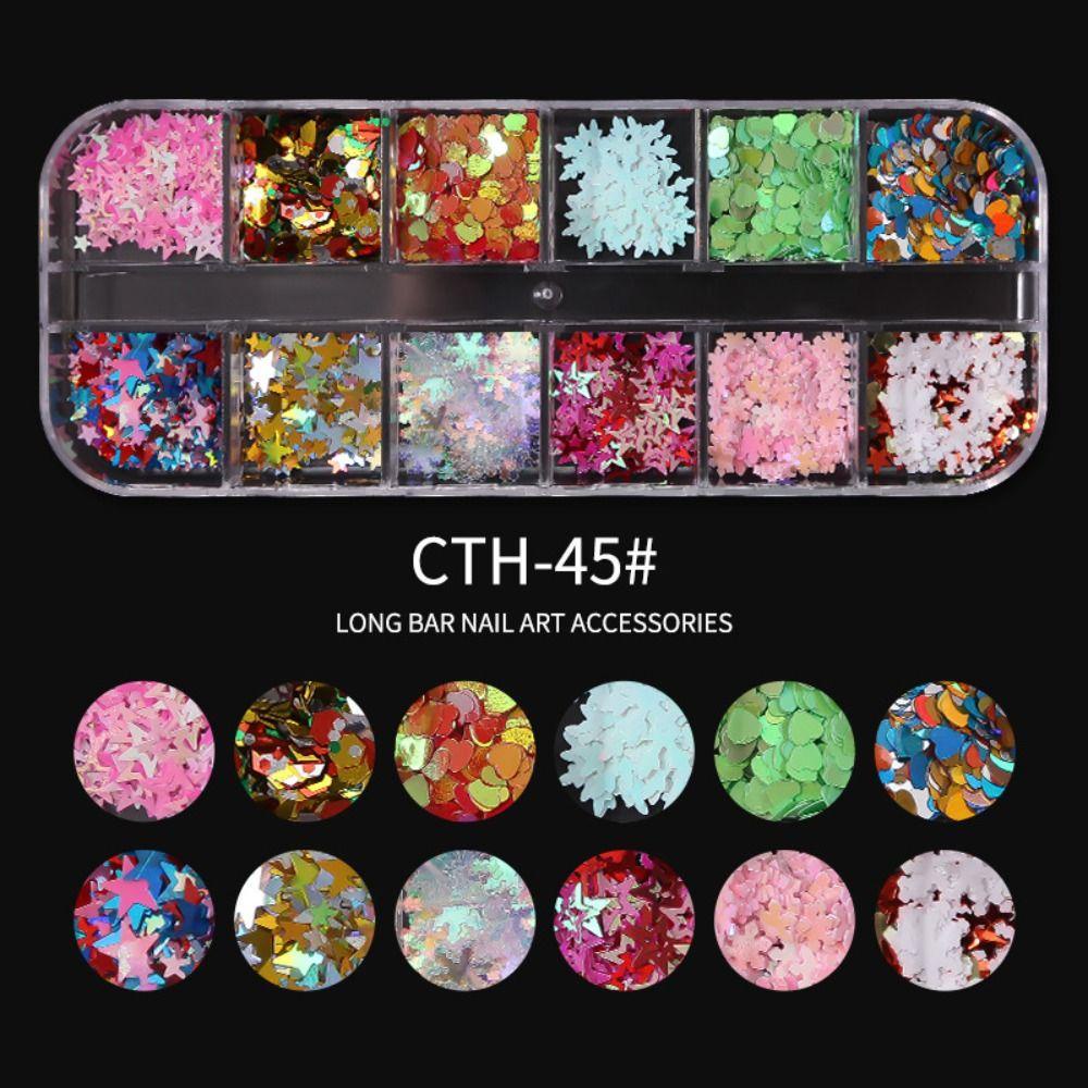 AUGUSTINA Agustina Nail Art Payet Campuran Bintang Hijau Dekorasi Pesta Tahun Baru DIY Kuku Aksesoris Snowflake Ulang Tahun Confetti Natal Dekorasi
