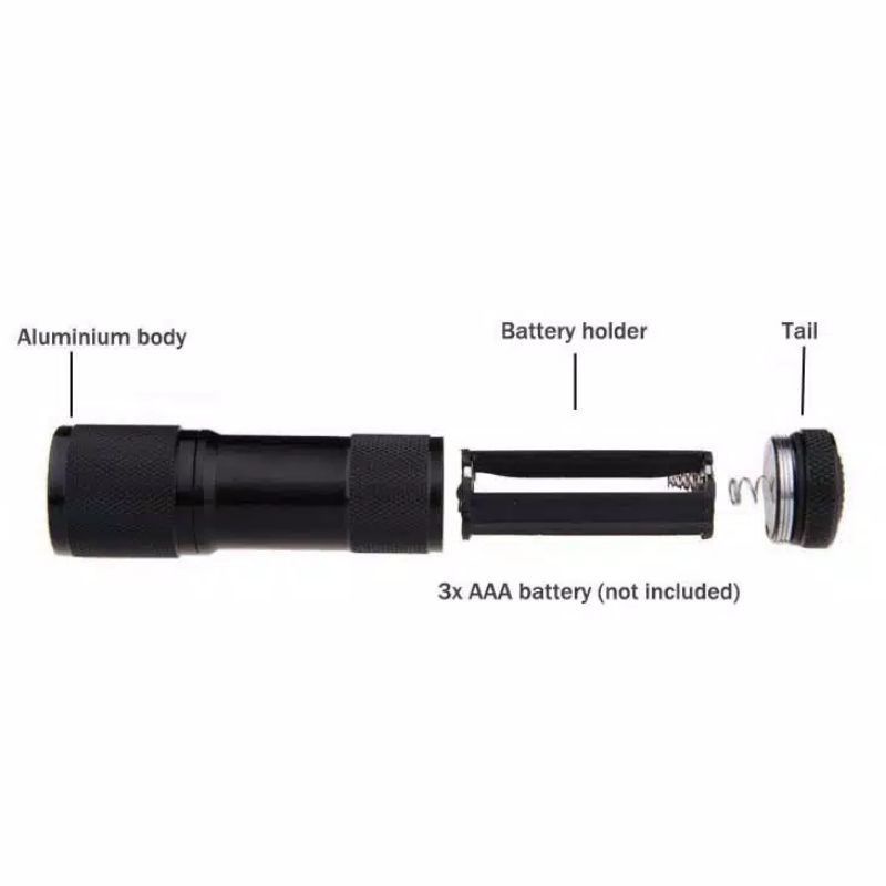 

Senter LED Mini Ultraviolet UV - 9 LED Bonus 2 Baterai | Alat Cek Uang Deteksi Uang Palsu