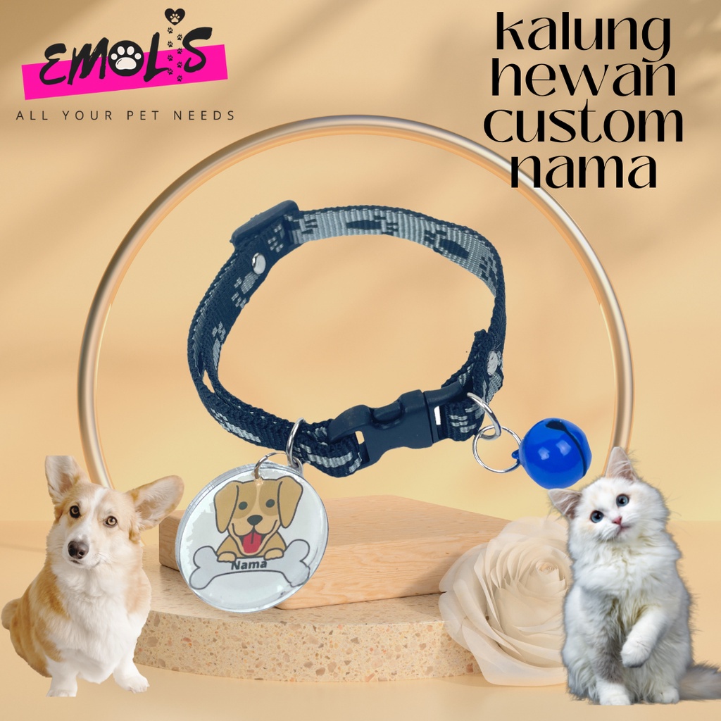 KH05 Kalung Custom Nama Pet Peliharaan Hewan Piaraan Anjing Kucing Hamster Adjustable Dapat Disesuaikan PGM