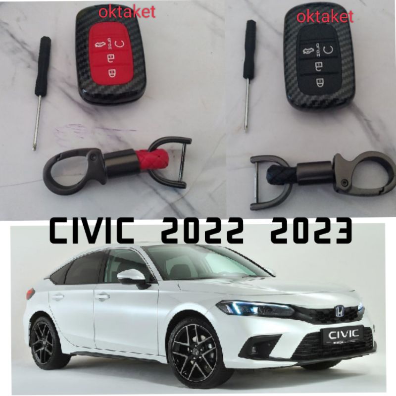 casing kunci Carbon Honda Civic 2022 2023 hitam &amp; merah