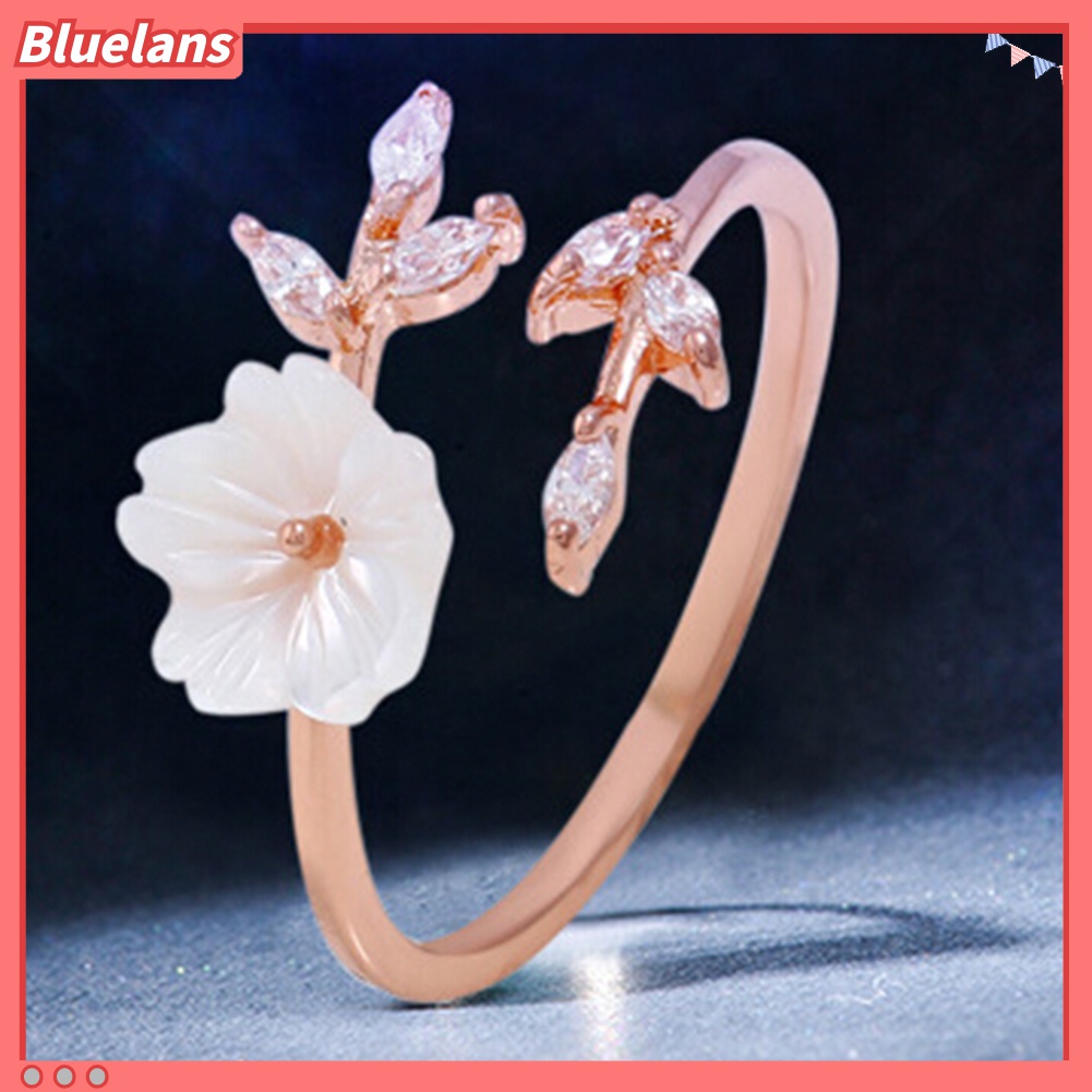 Cincin Model Terbuka Desain Cabang Bunga Bahan Alloy Aksen Berlian Imitasi Untuk Wanita